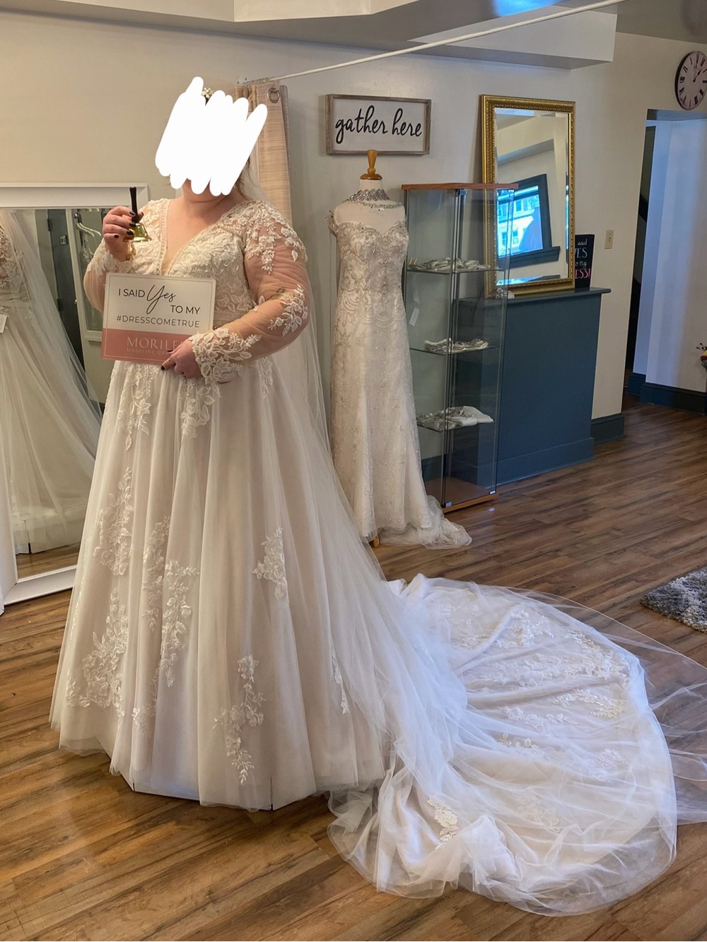 Mori Lee White and Champagne Long Sleeve Lace A-Line Wedding Gown